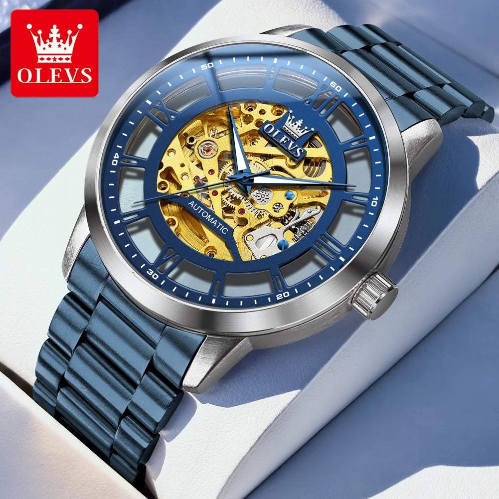 OLEVS Men Gold watch Skeleton Luxury Watch automatic mechanical Classic Wristwatches For Men Waterproof High Quality 6728