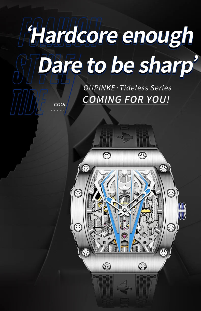 OUPINKE A3179 Mens Watch Luxury Original Brand Skeleton Automatic Mechanical Watch 50M Waterproof Luminous Silicone Strap Watch