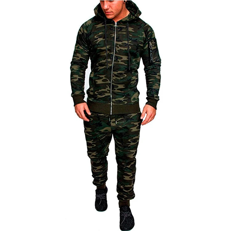 2025 New Men's Sportswear Set Two-piece Casual Jogging Warm Breathable Fitness Sportswear Set Military Tactical Hoodie + Trouser