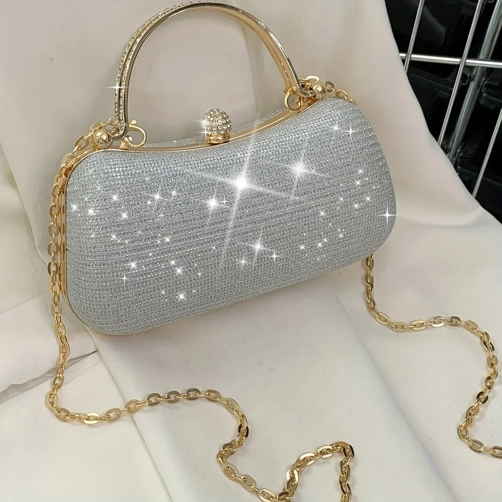 Shiny Mini Evening Bag, Rhinestone Chain Purse