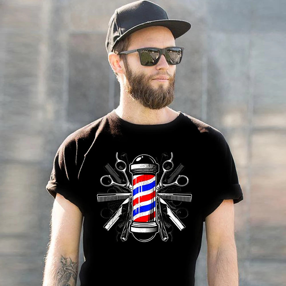 2019 New Summer Cool Tee Shirt Barbers Pole Scissor Hair Clippers Comb T Shirt - Barber Tee Cotton T-shirt