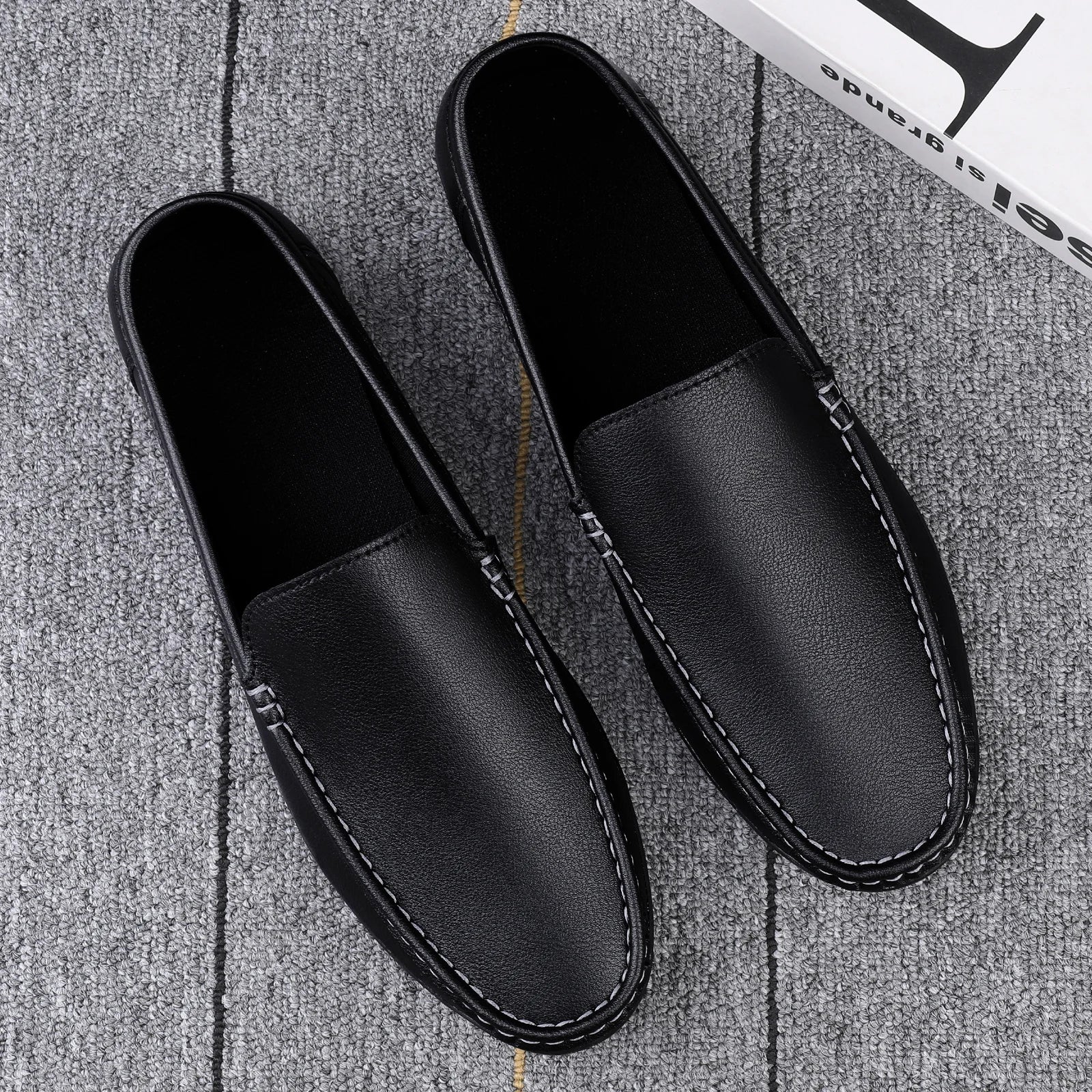 Man Casual Shoes Leather Slip On Super Lightweight Male Shoes