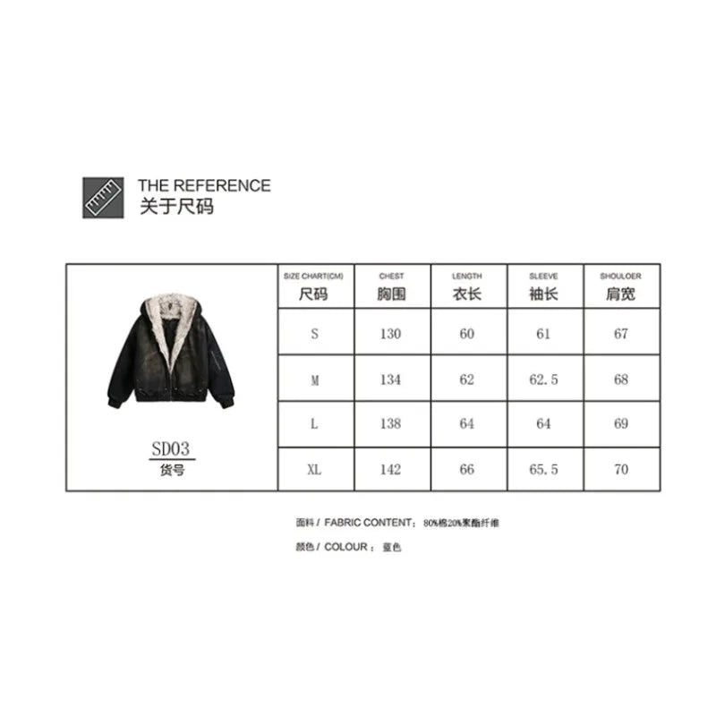 Menswear Thickened Denim Quilted Padded Jackets Autumn Winter Trend 2025 New Oversized Fur Collar Hooded Cotton-padded Coat