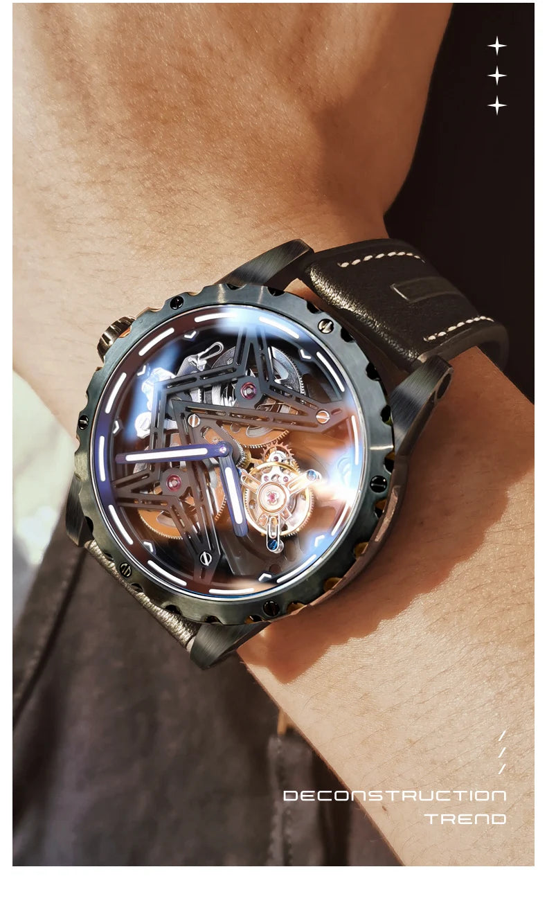 IDEAL KNIGHT 6803 Tourbillon Watch Automatic Mechanical Watch Luminous Waterproof Clock High Quality Fashion Business Men Watch
