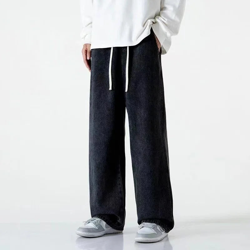 2025 Men's Jeans Korean Version Student Casual Pants High Street Straight Loose Wide Leg Jeans Black Grey Blue Baggy Jeans