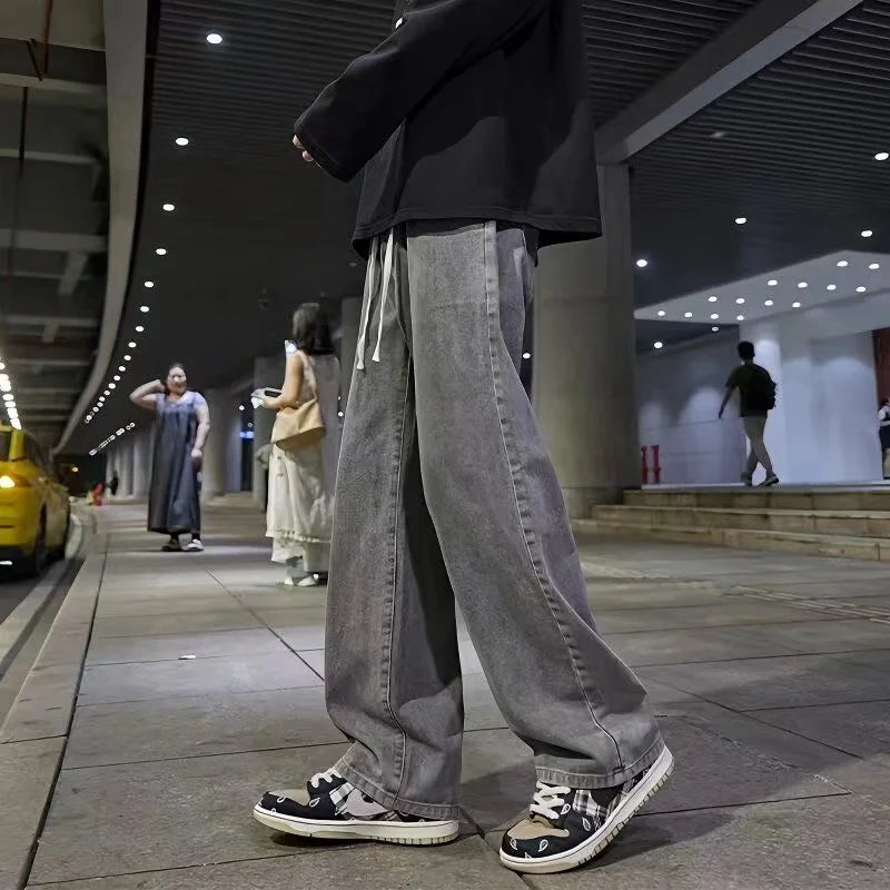 2025 Men's Jeans Korean Version Student Casual Pants High Street Straight Loose Wide Leg Jeans Black Grey Blue Baggy Jeans