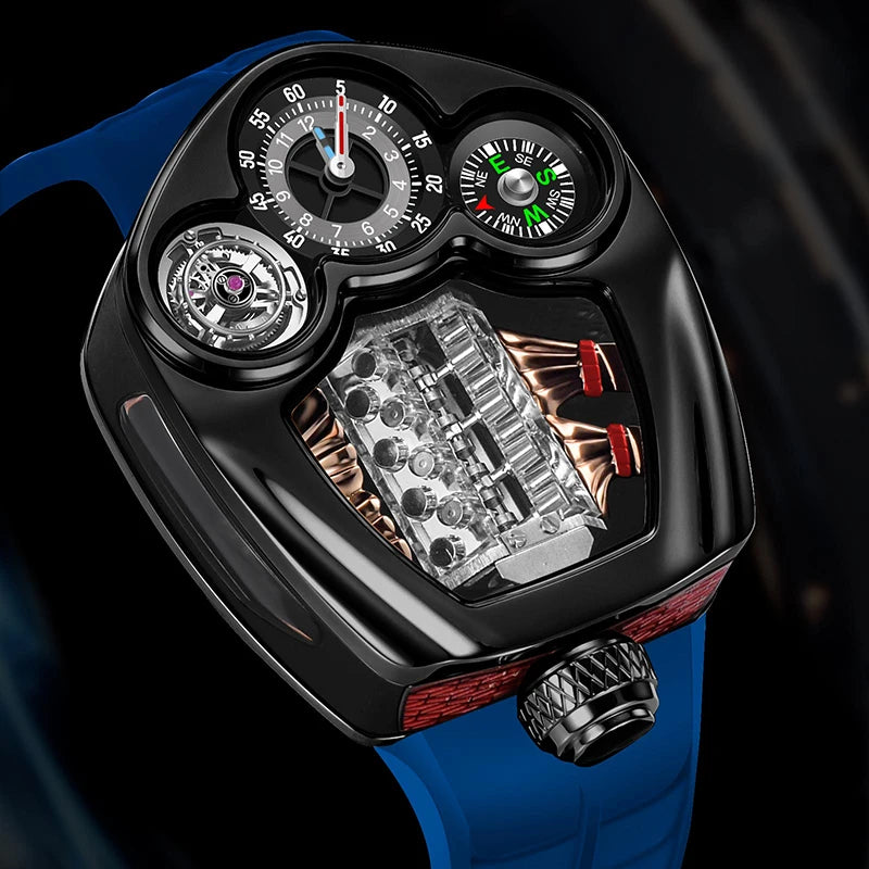 2025 Pindu brand watch men's gold black engine series quartz silicone strap business watch adjustable time watch