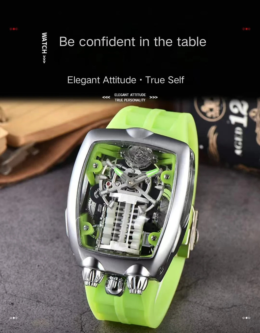 2025 new transparent waterproof men's quartz watch, unique hollow wine barrel shaped leisure watch