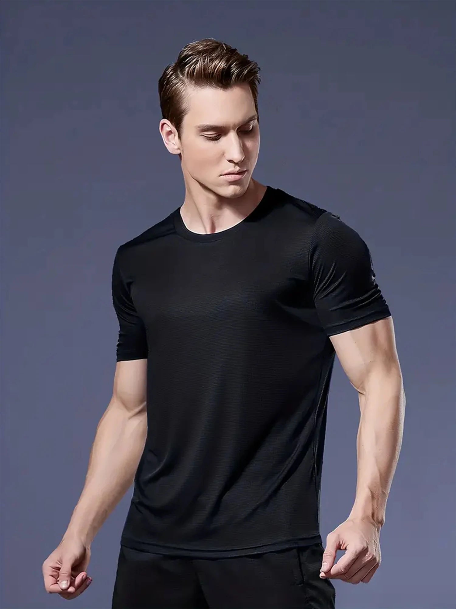 Round Neck T-Shirt 4-Color Black and White Gray Navy Ultra-Light Men's Quick-Drying Breathable Sweat-Absorbent Shirt Suitable Fo