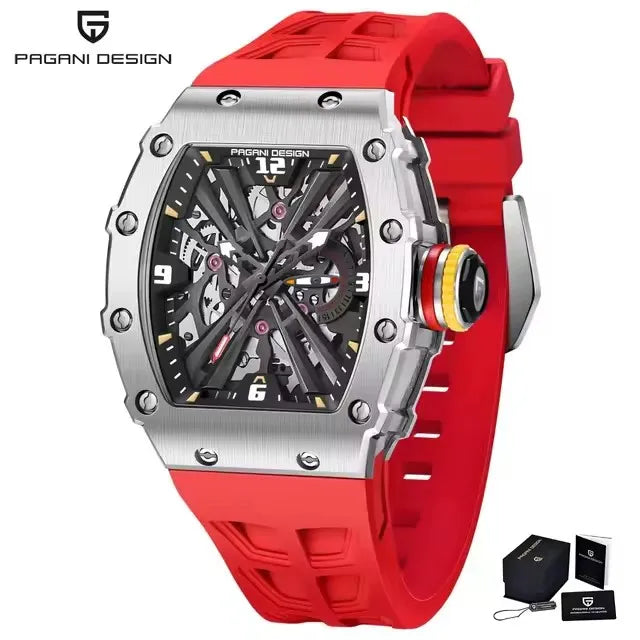 PAGANI DESIGN New VH65 Watch For Men Skeleton Quartz Wristwatch Sapphire Glass Silicone Original Luxury Men Watch Gift With Box