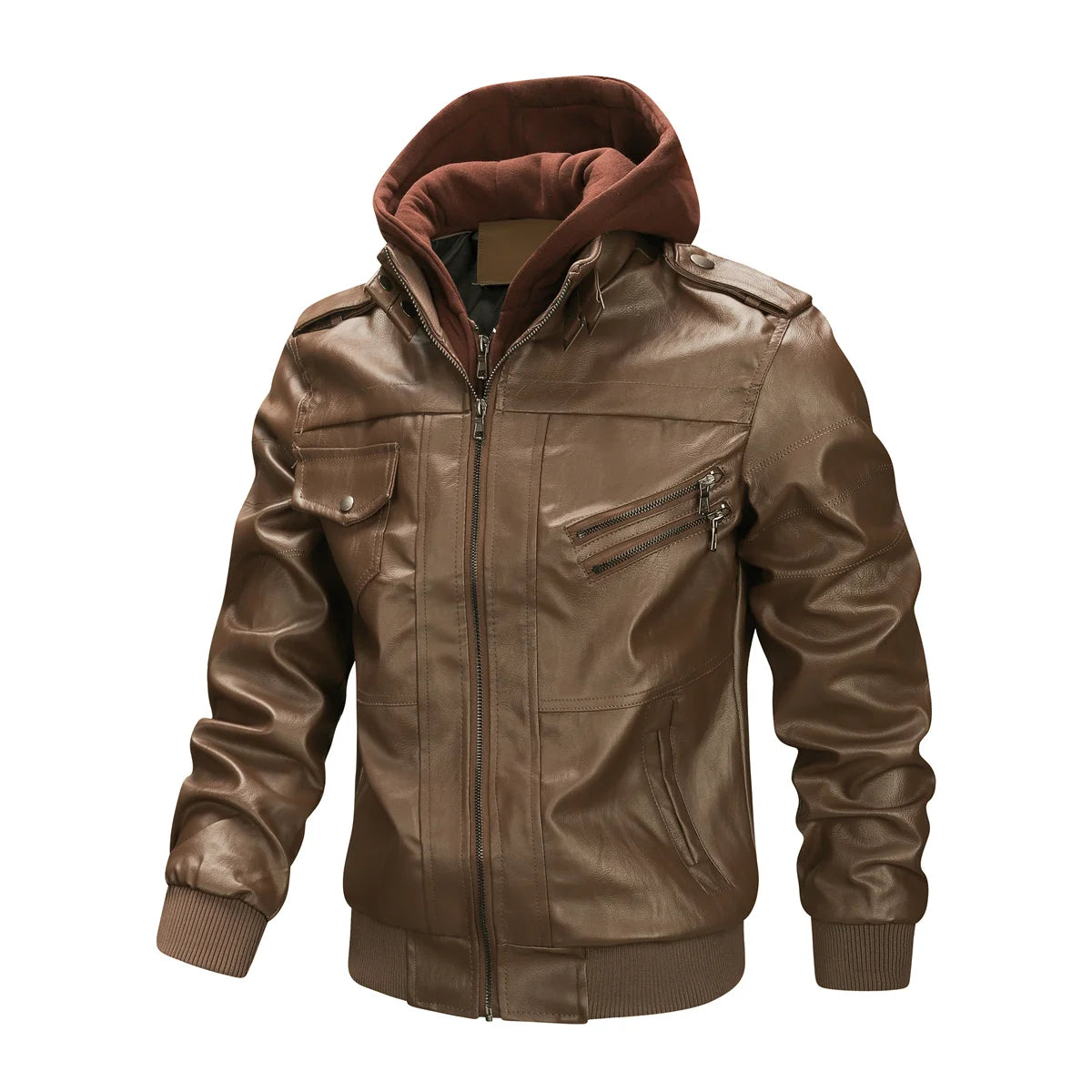 Motorcycle Leather Jackets Man Casual Fashion Motorcycle Coat Slim Fit Lapel PU Jackets Autumn Fake Two Pieces Leather Coat Male