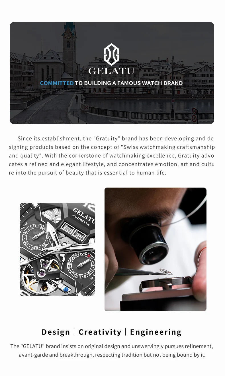 GELATU 6013 Luxury Men Hollow Automatic Mechanical Watch Waterproof Multi functional Original Men Watch Formal Watch Reloj