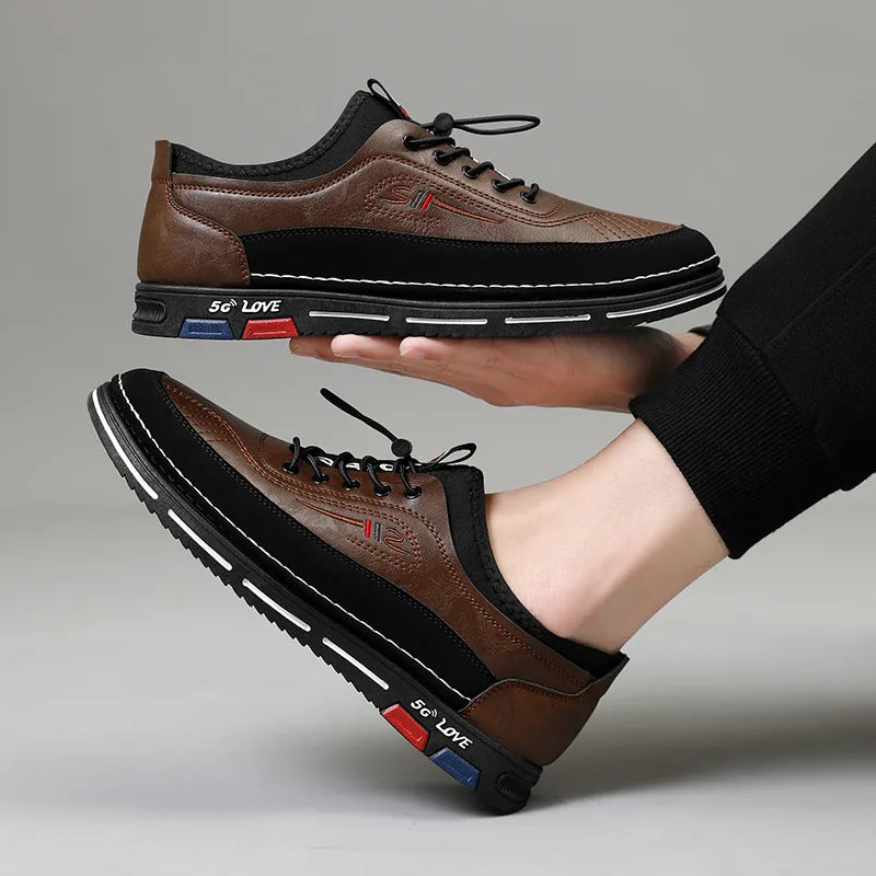 New leather sports shoes, casual shoes, men's trendy and versatile, retro board shoes, soft-soled dad shoes