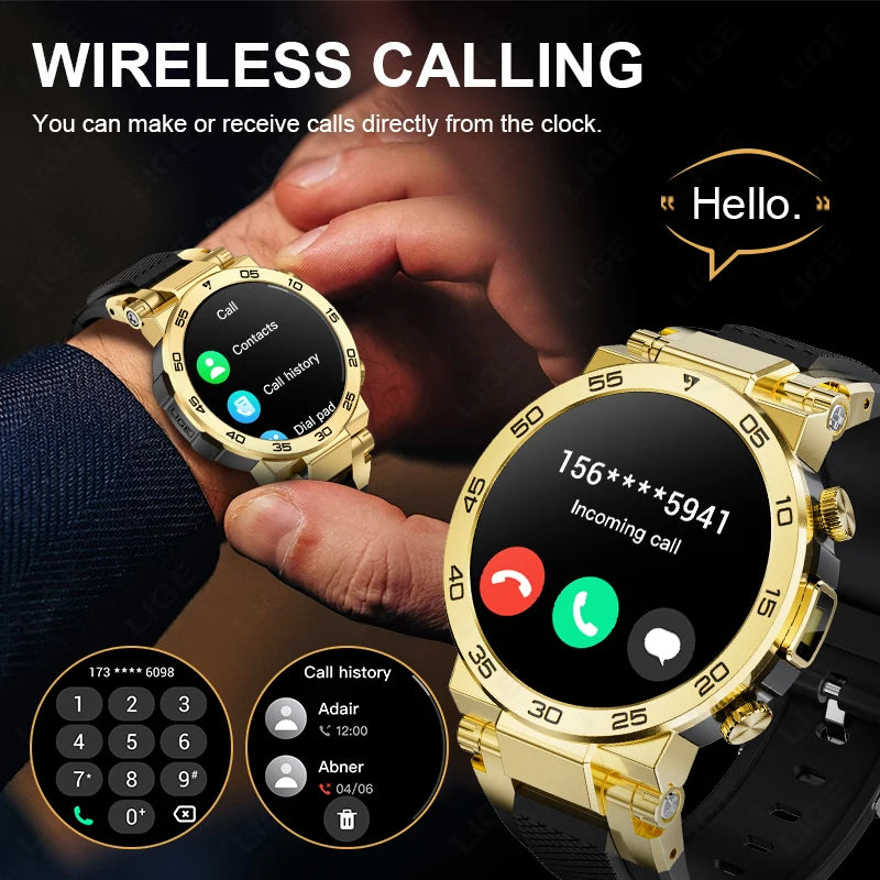 LIGE Fashion LED Flashlight Smart Watch For Men Custom Watch Face Bluetooth Call  Bracelet Sport Blood Oxygen Monitor Smartwatch