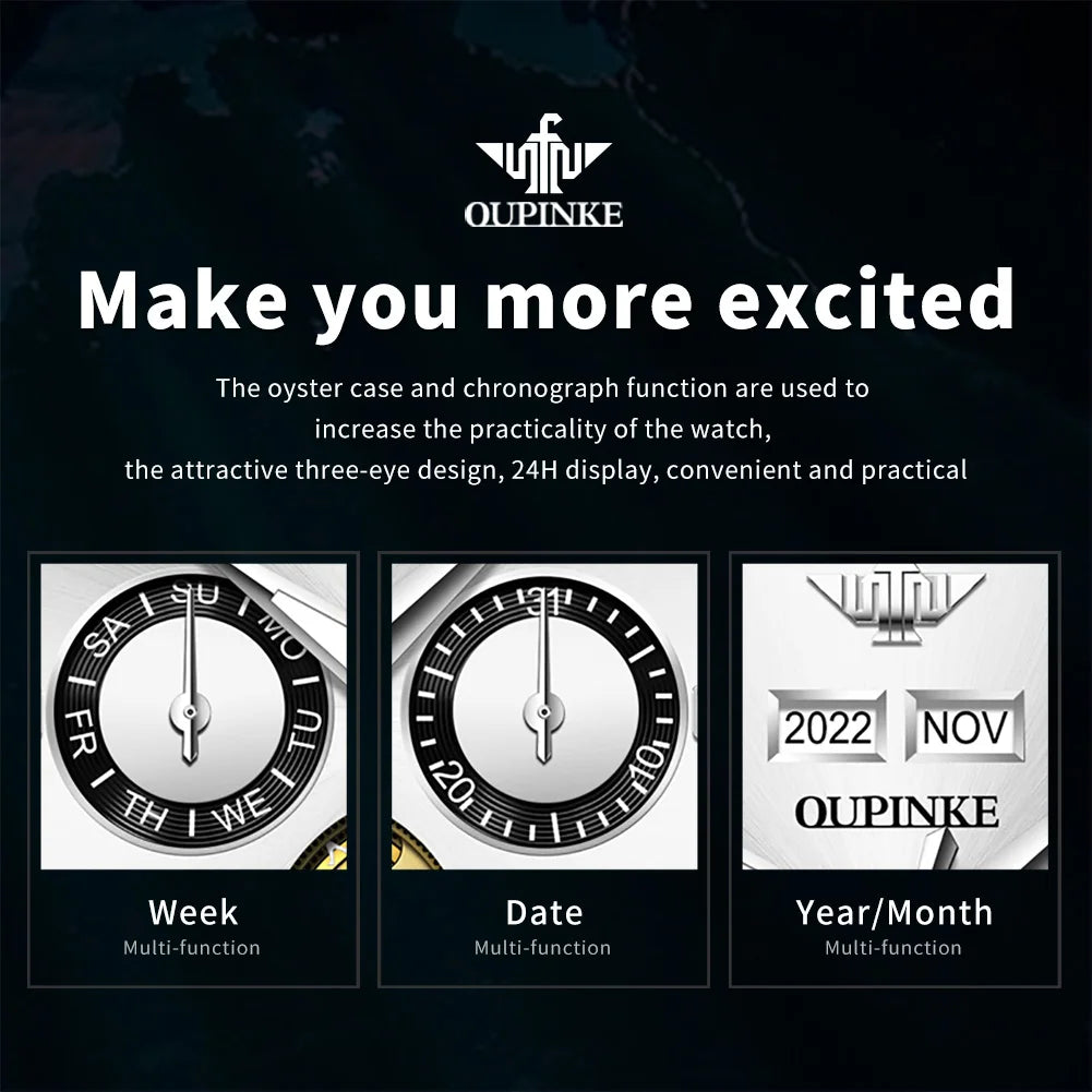 OUPINKE Automatic Mechanical Watches for Men White Black Panda Eye Skeleton Luxury Top Brand Sapphire Mirror Male Diving Watches
