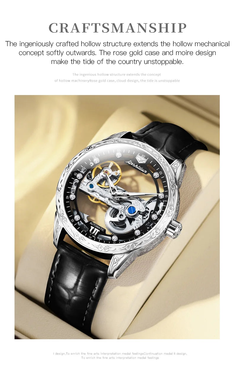 JSDUN 8917 Mens Watch Leather Strap Original Business Multifunctional Mechanical Watch﻿ Waterproof Watches For Man Gifts
