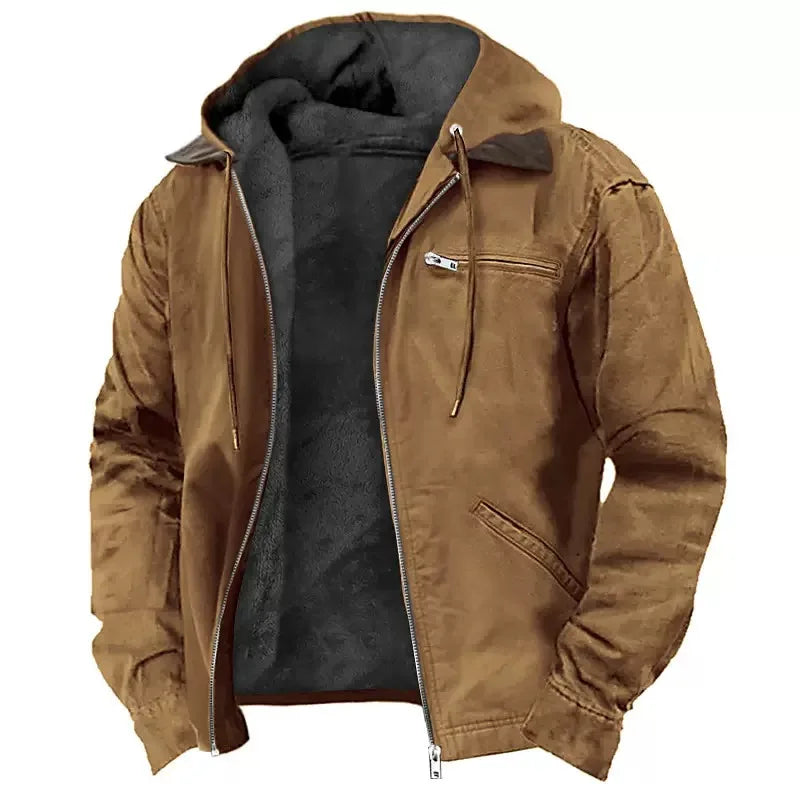 Autumn and Winter Fashion Solid Color Thickened Warm Hooded Workwear Jacket For Men Loose Sports Large Size High Quality Coat
