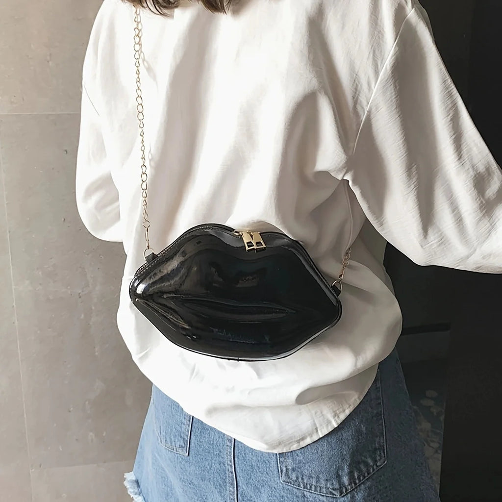 1pc Niche Red Lip Shaped Chain Bag, Novelty Mini Shoulder Bag, Women's Stylish Zipper Bag