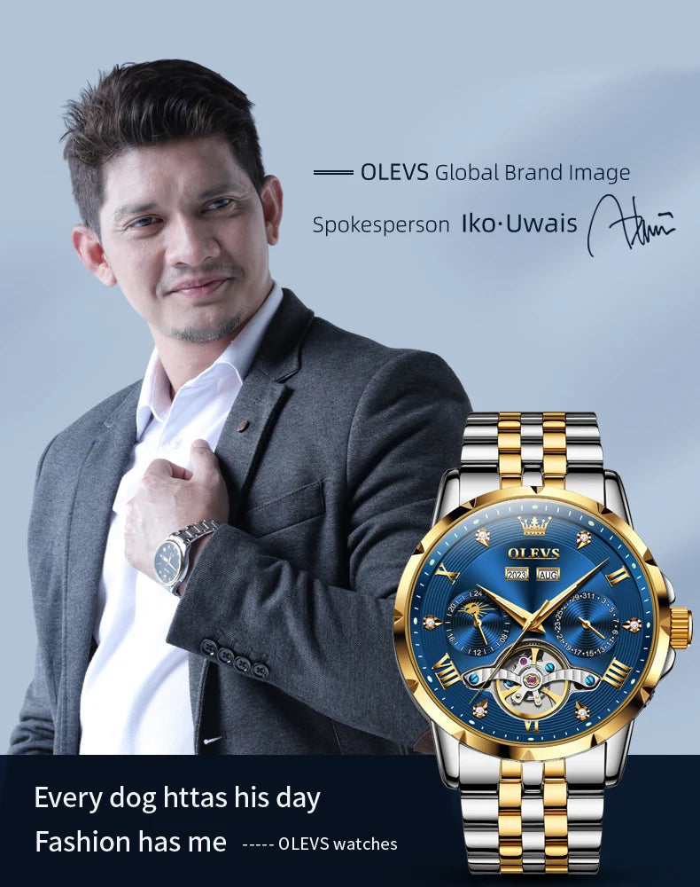 OLEVS Skeleton Multifunctional Men's Watch Automatic Mechanical Luxury Wrist Watch For Men Waterproof Stainless Steel Strap 6691