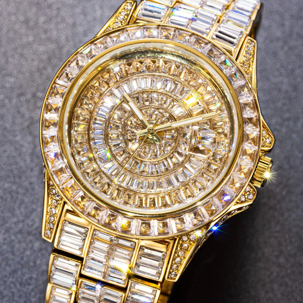 Full Iced Out Watches For Men Luxury Handmade Mosaic Diamond Silver Steel Watch Fashion Hip Hop Silver Automatic Date Male Clock