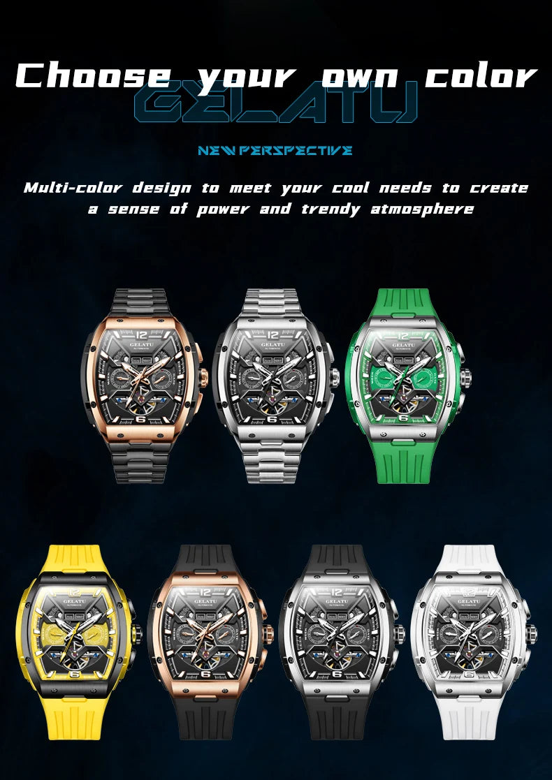 GELATU 6013 Luxury Men Hollow Automatic Mechanical Watch Waterproof Multi functional Original Men Watch Formal Watch Reloj