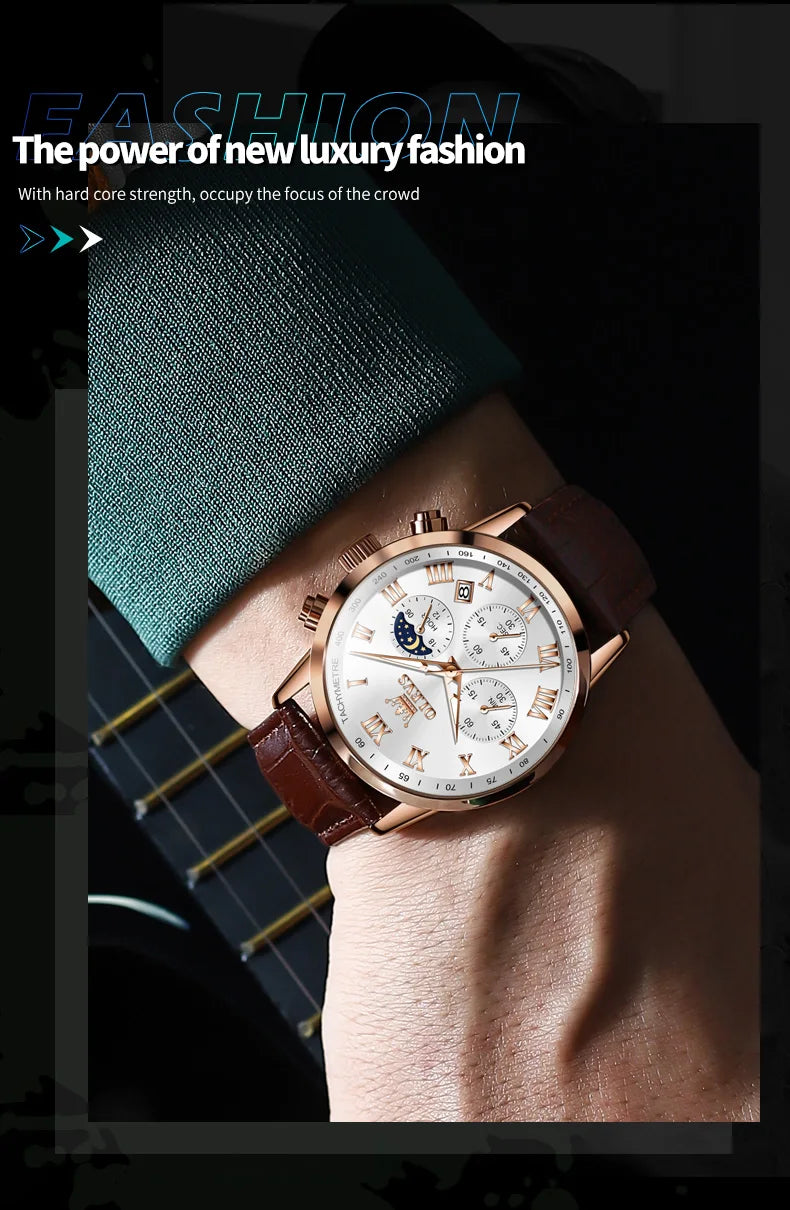OLEVS 5529 Luxury Quartz Watch For Men Roman Scale Moon Phase Chronograph Man Watches Waterproof Luminous Calendar Wrist Watch