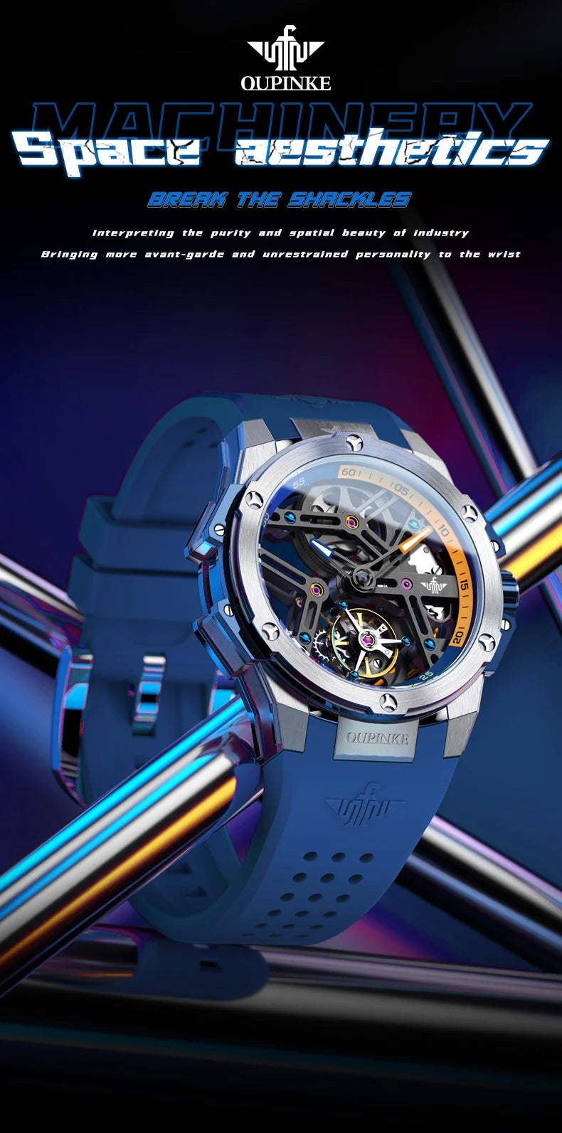 OUPINKE 8003 Real Tourbillon Watch Automatic Mechanical Watch for Men Skeleton Hollowed Transparent High-end Luxury Wristwatches