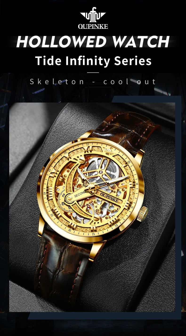 OUPINKE Great Price Reduction Luxury Brand Men Watch Gold Fully Automatic Mechanical Watch Waterproof Luminous Original Watch