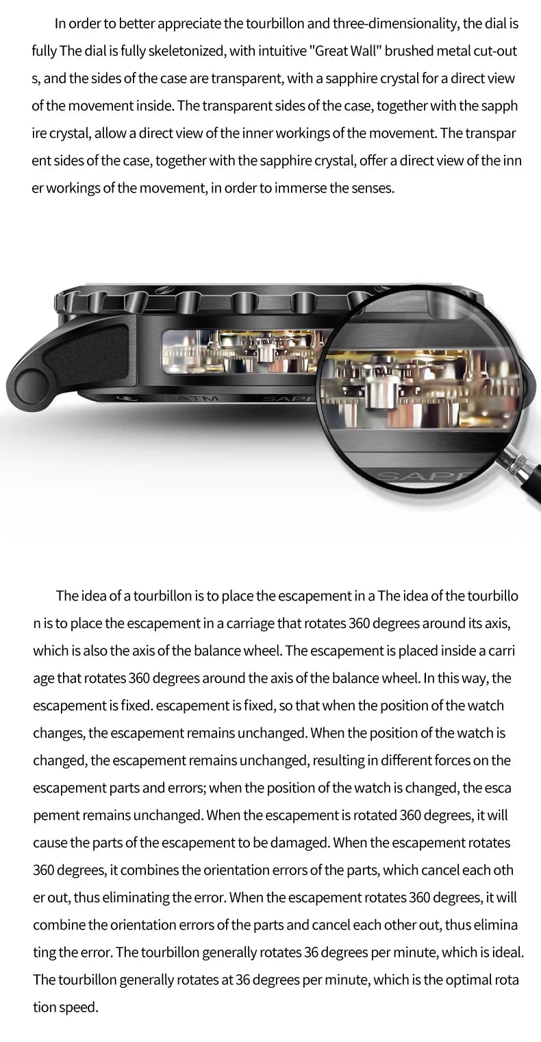 IDEAL KNIGHT 6803 Tourbillon Watch Automatic Mechanical Watch Luminous Waterproof Clock High Quality Fashion Business Men Watch