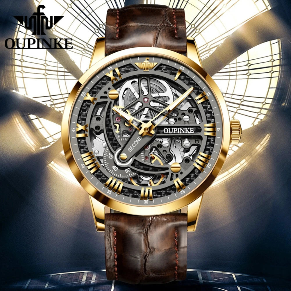 OUPINKE Great Price Reduction Luxury Brand Men Watch Gold Fully Automatic Mechanical Watch Waterproof Luminous Original Watch