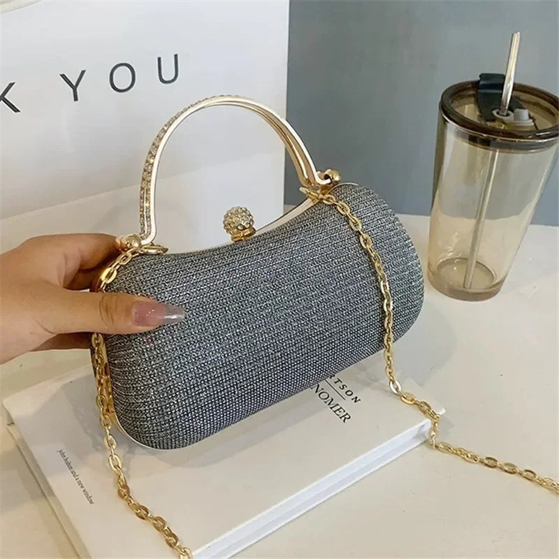 Shiny Mini Evening Bag, Rhinestone Chain Purse