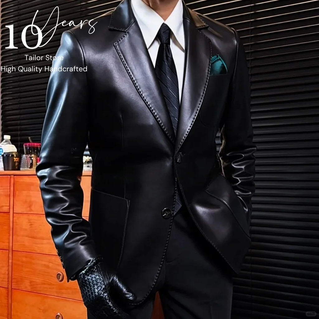 New Men Leather Clothes Suits Slim Fit Casual Lapel Formal Wear Jackets Youth Handsome Leather Soft leather Jacket
