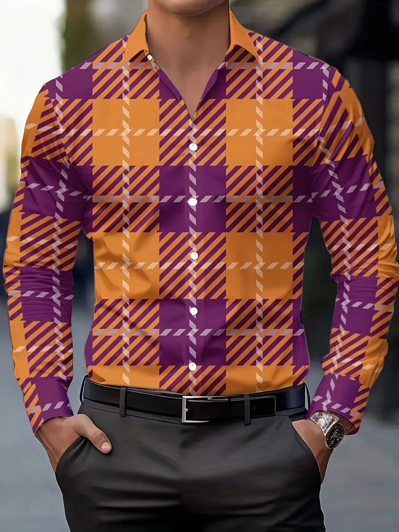 Fashionable Men's Long Sleeve Shirt Breathable Casual Button Striped Vintage Cowboy Western Long Sleeve Shirt