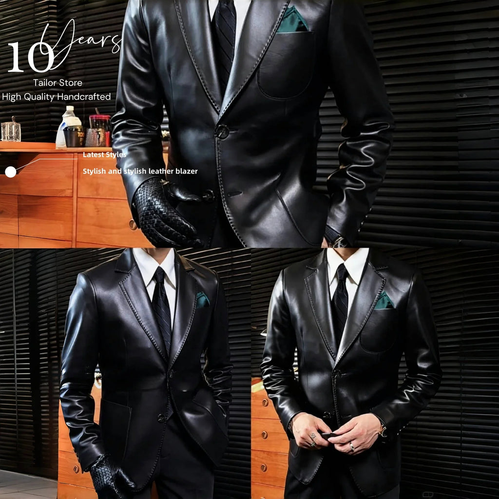 New Men Leather Clothes Suits Slim Fit Casual Lapel Formal Wear Jackets Youth Handsome Leather Soft leather Jacket
