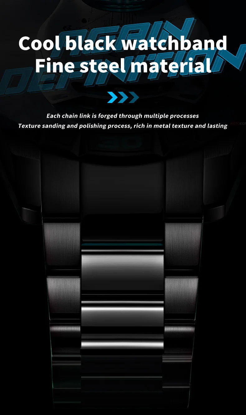OUPINKE 3196 Blue Watch for Men Original Automatic Movement Deep Waterproof Hollow Out Mechanical Wristwatch Men
