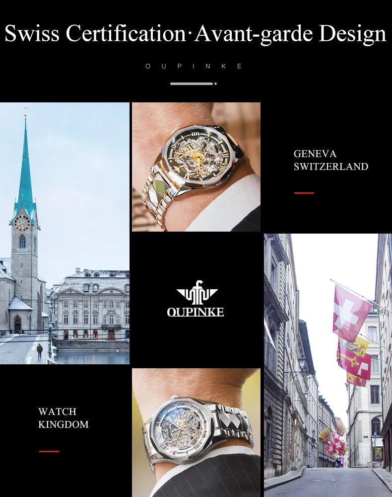 OUPINKE Watches Men Skeleton Automatic Mechanical Wristwatch Luxury Top Brand Sapphire Mirror Tungsten Steel Hollow Montre Homme