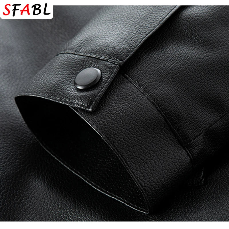 New Classic Leather Jacket Men Autumn Winter Casual Motorcycle PU Jacket Biker Leather Coat Men Fashion Warm Overcoat Black 3XL