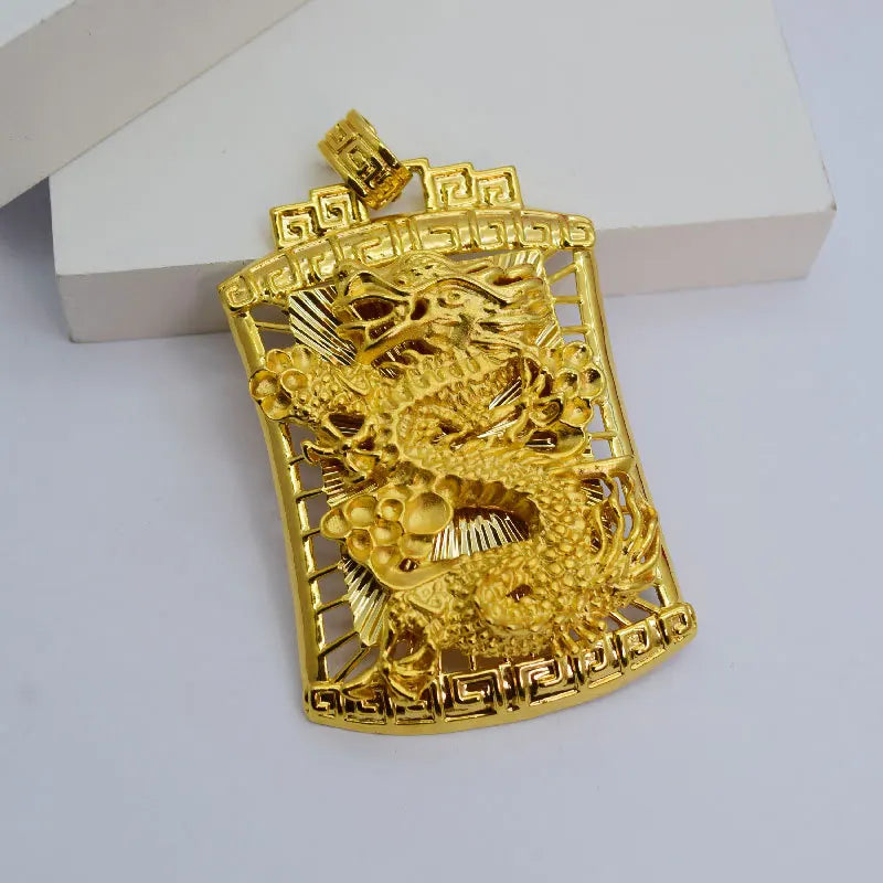 Luxury Gold Shop Same Style Women's and Men's Gold Necklace 9999 24K Real Gold Dragon Soaring Four Seas Pendant Gift Jewelry