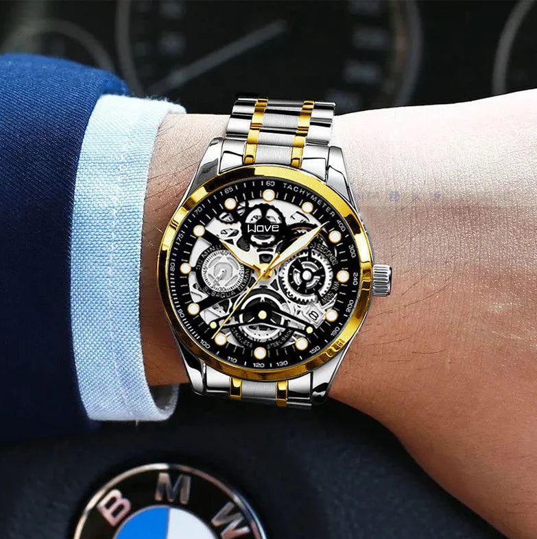 UTHAI Men's Watch Business Light Luxury high-end Brand Versatile Gold Hollow Male Fashion Quartz Clock Watches