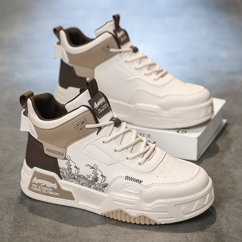 Men's High Top Sport Shoes Summer Autumn Original Versatile Heightening Casual Motion Putian Trendy Shoes round Toe Polyurethane