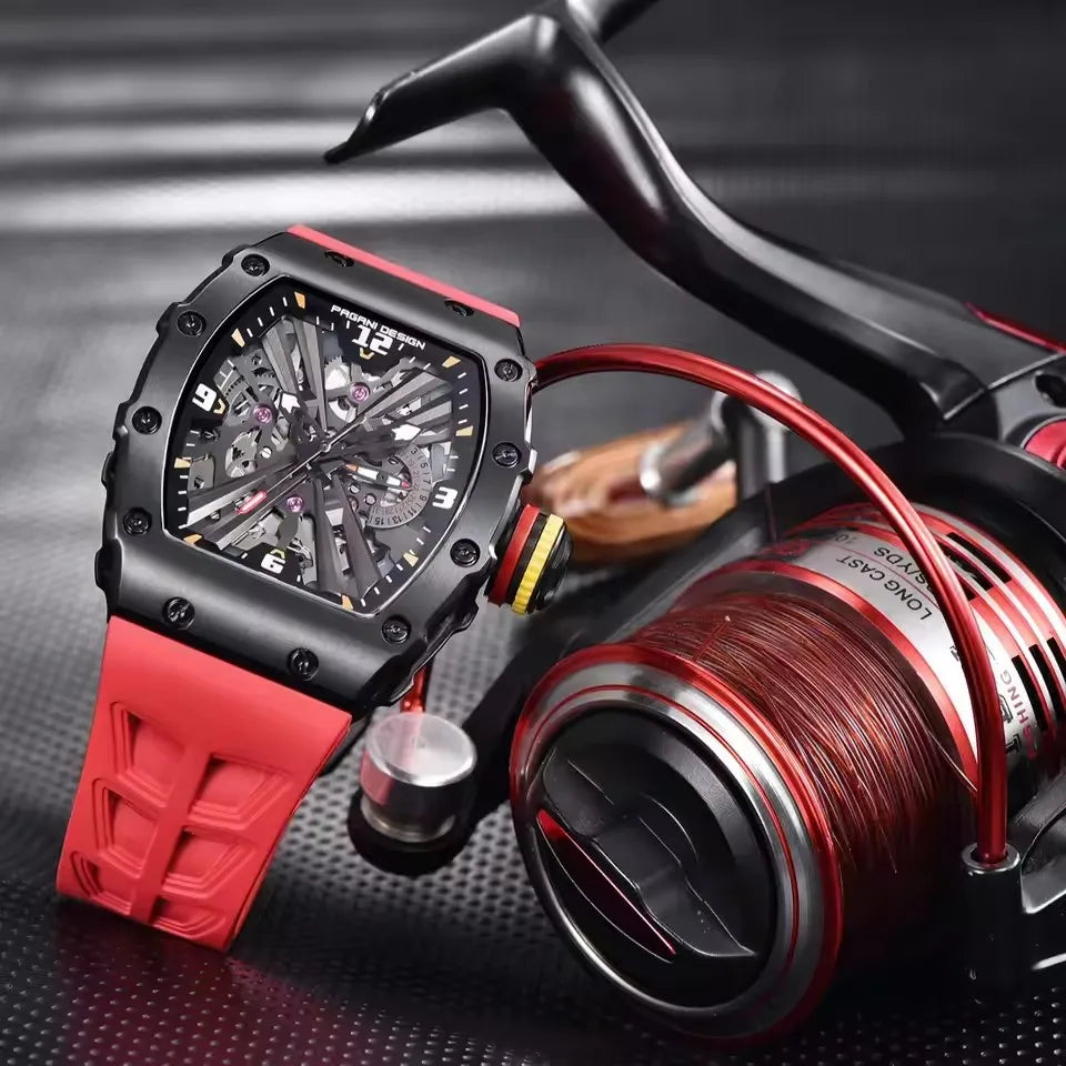 PAGANI DESIGN New VH65 Watch For Men Skeleton Quartz Wristwatch Sapphire Glass Silicone Original Luxury Men Watch Gift With Box