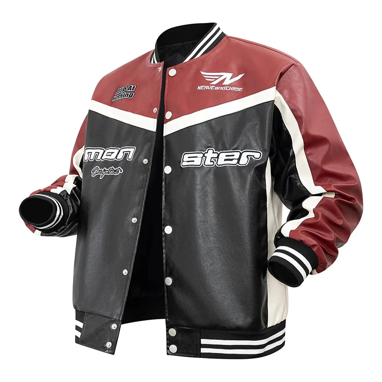 Mens PU Leather Jacket Motorcycle Bomber Jacket Letter Embroidery Coats Leather Vintage Racing Windbreaker Outerwear Streetwear