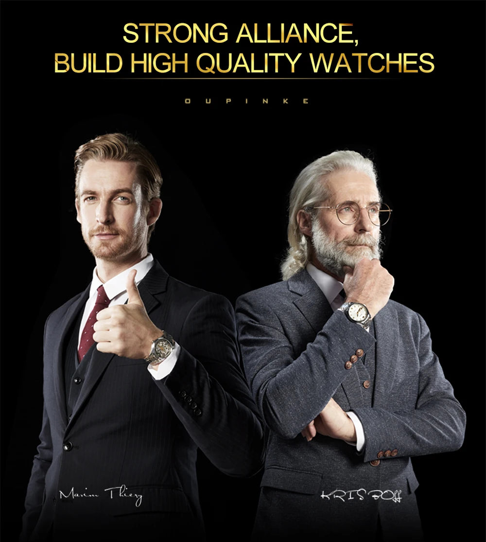 OUPINKE 3176 Top Brand Tourbillon Watch for Men Original Leather Strap Golden Dragon Design Automatic Mechanical Movement Watch