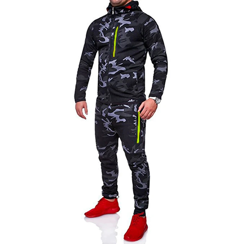 2025 New Men's Sportswear Set Two-piece Casual Jogging Warm Breathable Fitness Sportswear Set Military Tactical Hoodie + Trouser