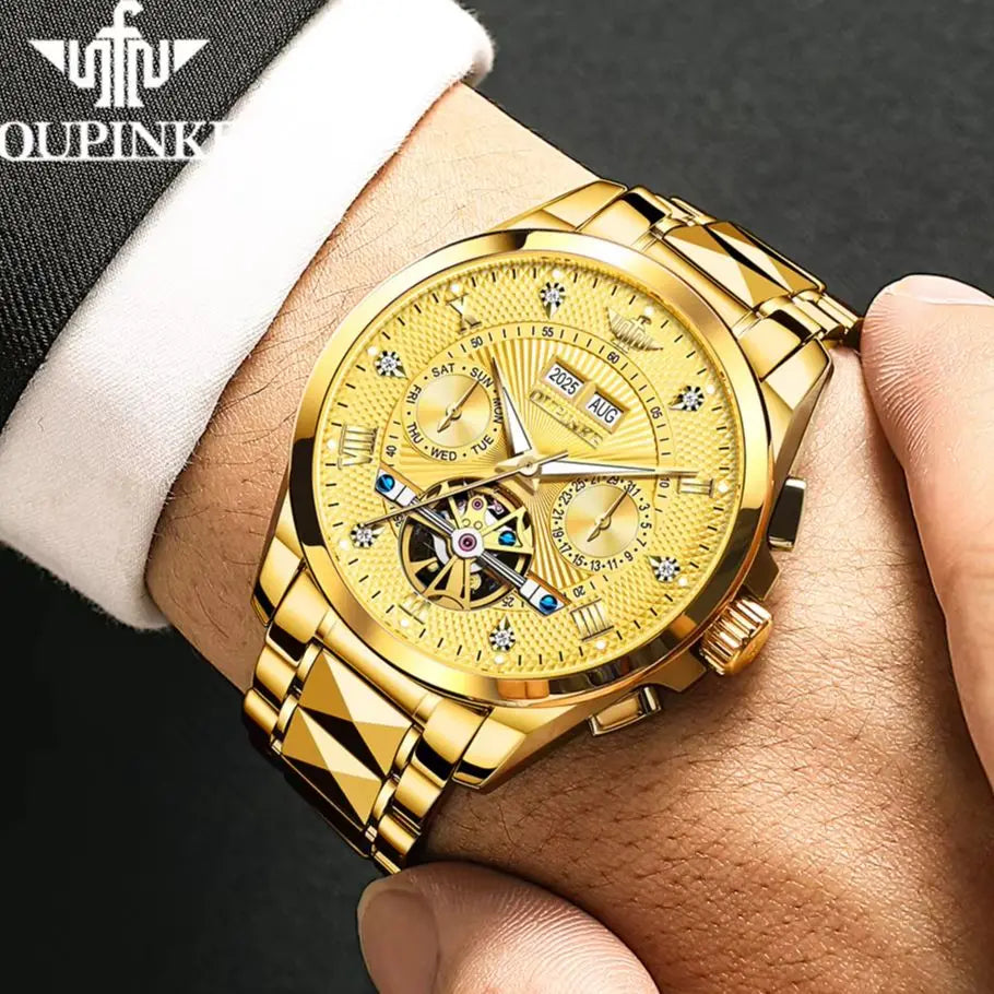 OUPINKE 3270 Mens Watch Automatic Mechanical Watch﻿ Waterproof Luminous Watches For Man Tungsten Steel Imported Movement Reloj