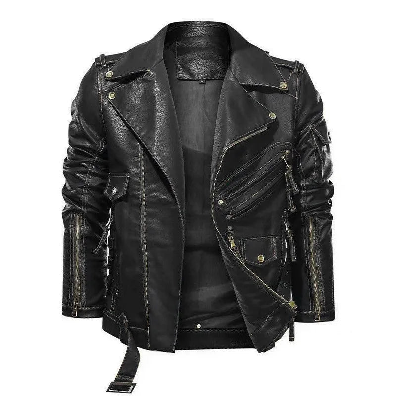2024 Fashion Winter Winter Mens Leather Jacket Men Fashion Motorcycle Pu Leather Jacket Cool Zipper Pockets Leather Coats