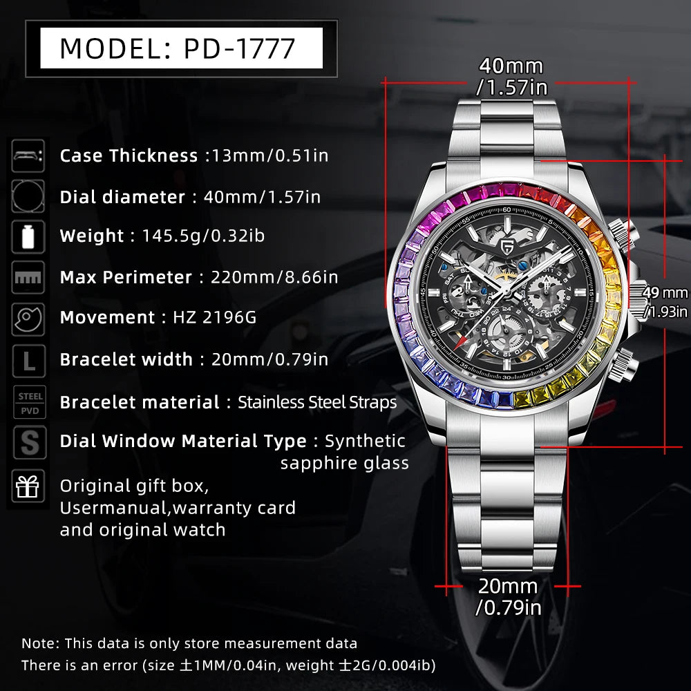 PAGANI DESIGN New 40mm Skeleton Mechanical Watches Men's Stainless Steel Waterproof Automatic Watch Luxury Sapphire Glass Clock