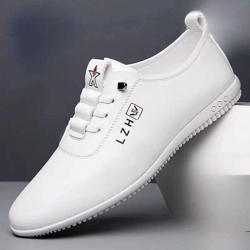 Yearcon Men's Slip-On Leather oes Breathable Thin Faionable Soft Bot And Anti-Slip Casual Lace-Up round Toe Rubber Sole