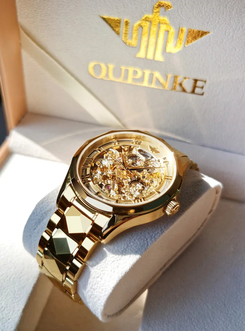 OUPINKE Watches Men Skeleton Automatic Mechanical Wristwatch Luxury Top Brand Sapphire Mirror Tungsten Steel Hollow Montre Homme