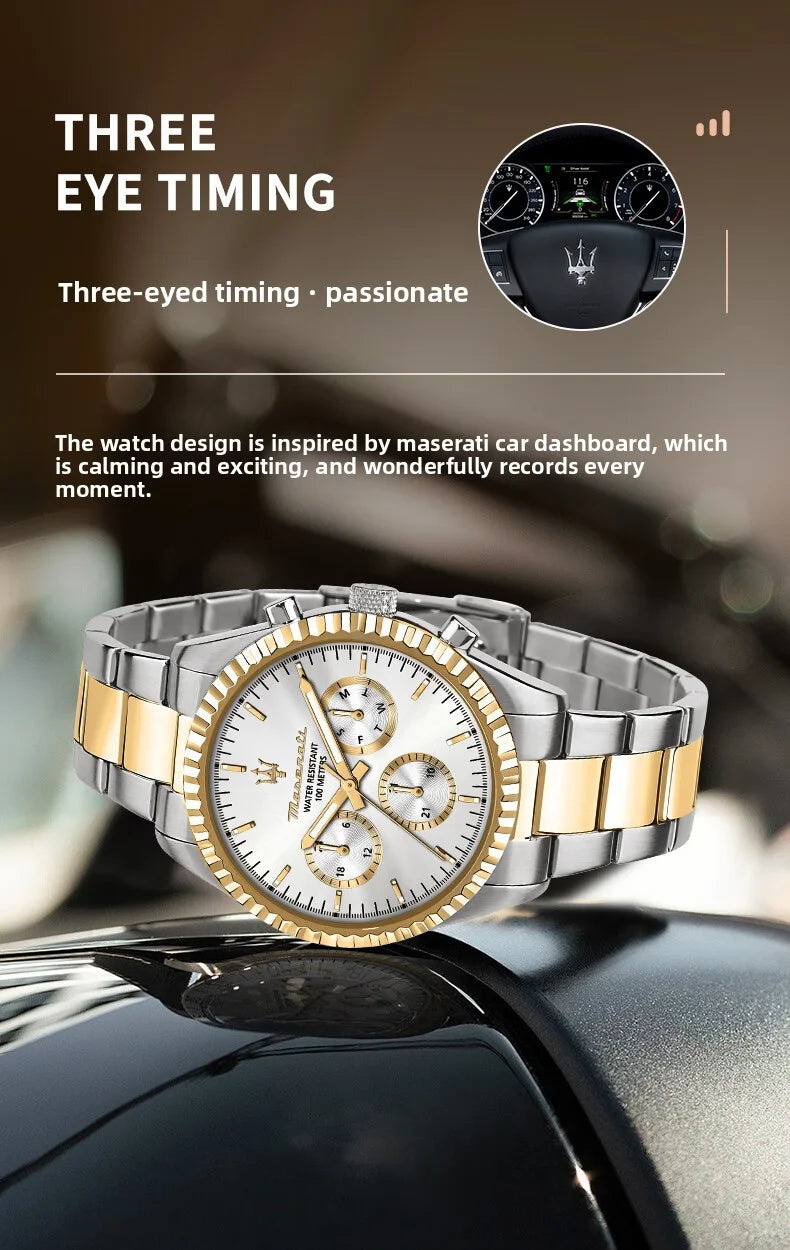 Original Maserati watches men's luxury gold fashion trend dial Shi Ying European and American business watch blue gold R88531000